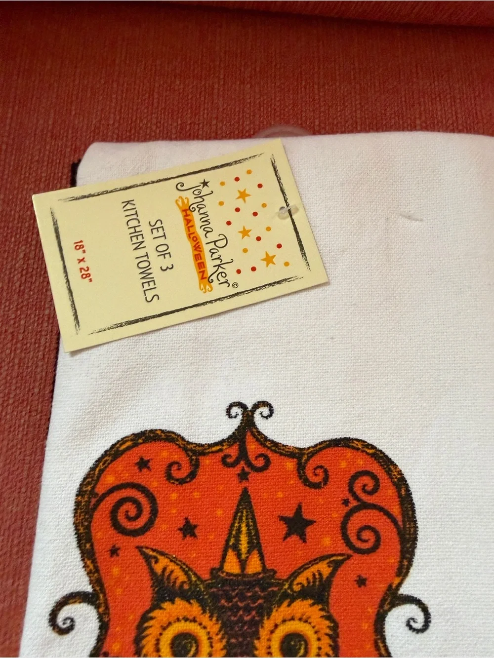 New Johanna Parker Halloween Set 3 Kitchen Bath Towels Black Orange Owl Pumpkin